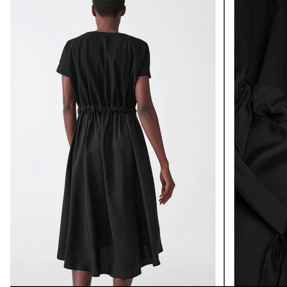 COS Black Drawstring Mulberry Silk Cotton Dress Size medium - Picture 2 of 9